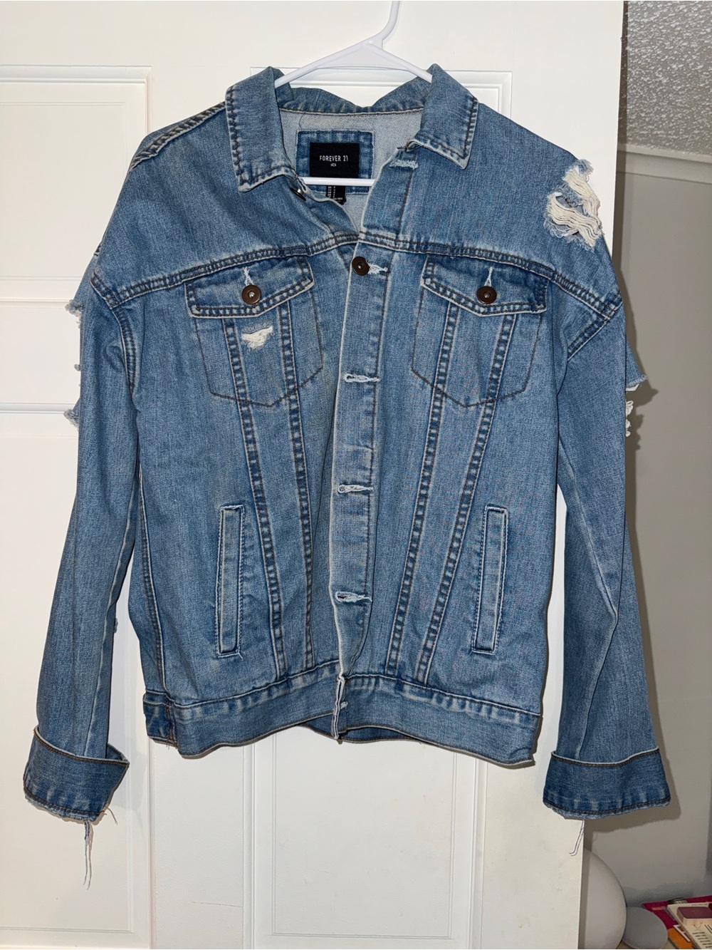 Forever 21 Light Blue Distressed Denim Jacket
